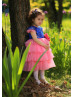 Cap Sleeves Blue Sequin Pink Tulle Tiered Flower Girl Dress